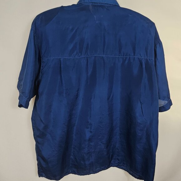 VTG Mens Business Casual Work Office Lounge 100% Silk Blue Dress Shirt Croquet M - Picture 2 of 9